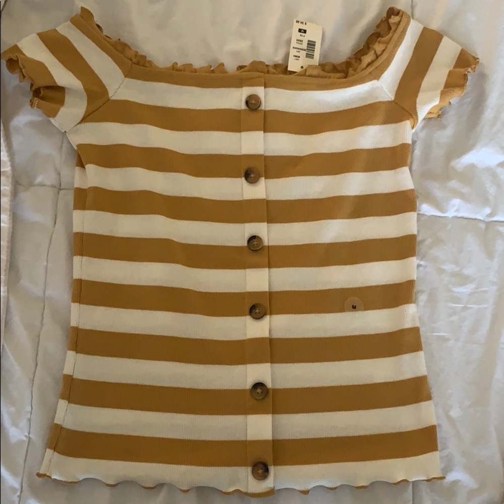 stripped button down top